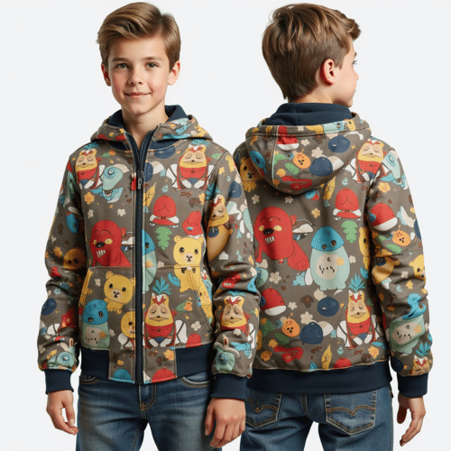 kids hooded jacket with animal print 1 kids hooded jacket with animal print