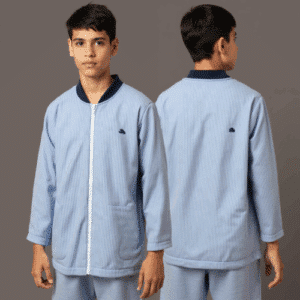 blue striped zip-up pajama set