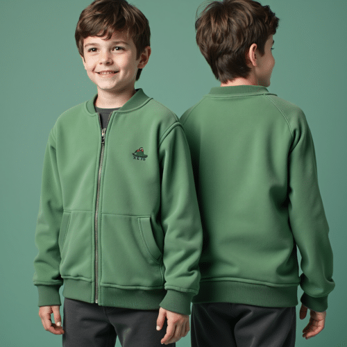 green kids zip-up jacket with pockets 1 green kids zip-up jacket with pockets