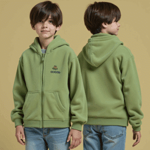 Kids muted green hooded fleece jacket