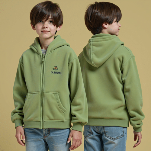 Kids muted green hooded fleece jacket