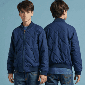 youth navy diamond quilted bomber jacket