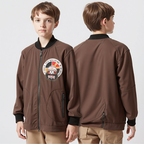 Brown bomber jacket with patch 1 brown bomber jacket with patch