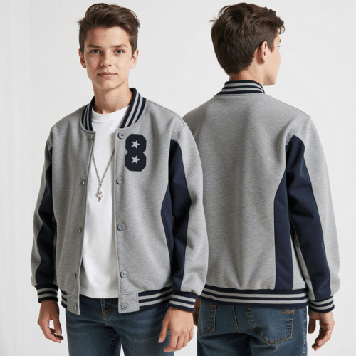 Light Gray Navy Varsity Jacket 1 light gray navy varsity jacket