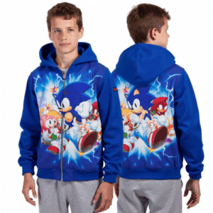 Blue Sonic themed full-zip hoodie