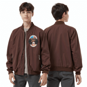 brown bomber jacket with patch