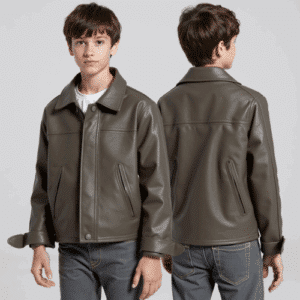 taupe faux leather jacket for boys