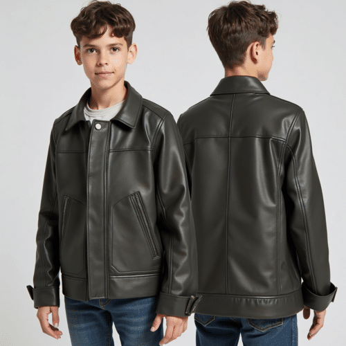 Boys Faux Leather Jacket with Zipper 1 boys faux leather jacket with zipper