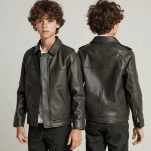 children's olive green faux leather jacket
