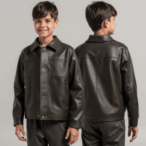 kids dark olive faux leather jacket