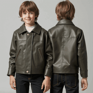 kids olive green faux leather jacket