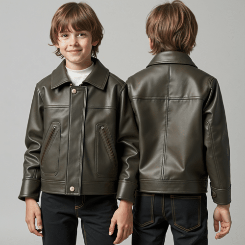 Kids Olive Green Faux Leather Jacket 1 kids olive green faux leather jacket