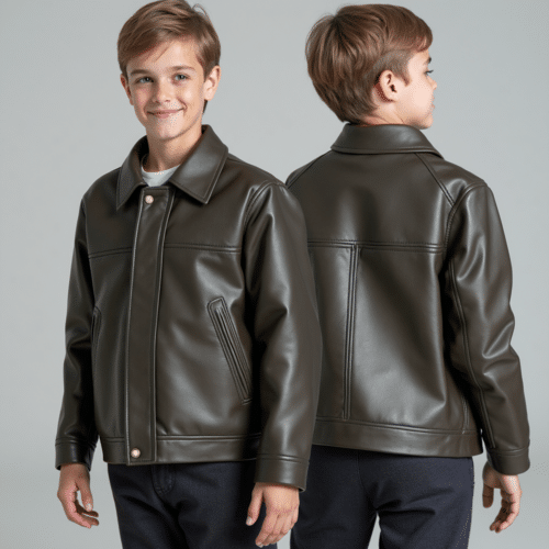 Olive Green Children's Faux Leather Jacket 1 olive green children's faux leather jacket