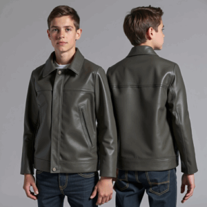 youth olive green faux leather jacket