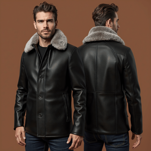 black leather coat with faux fur