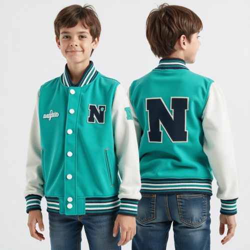 turquoise white letterman jacket for kids 1 turquoise white letterman jacket for kids
