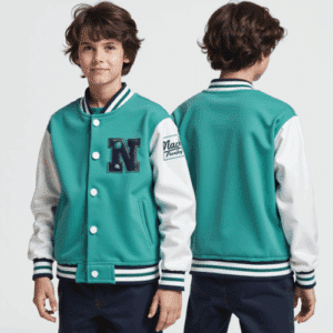 teal white youth varsity jacket