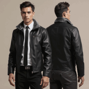 black faux leather jacket fur collar