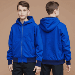blue hooded jacket with zipper