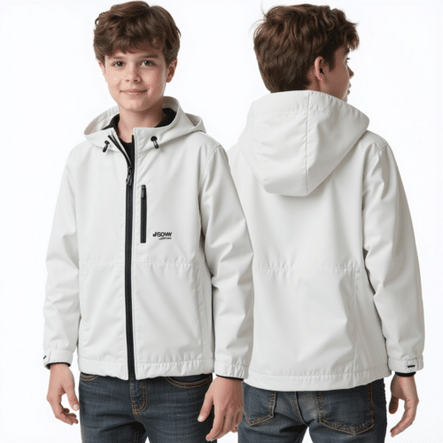Youth White Hooded Jacket Water Resistant 1 youth white hooded jacket water resistant