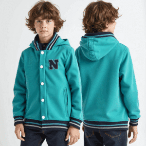 teal kids varsity hooded jacket