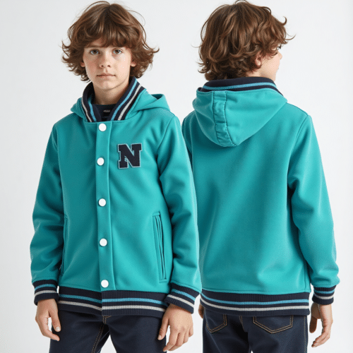 teal kids varsity hooded jacket 1 teal kids varsity hooded jacket