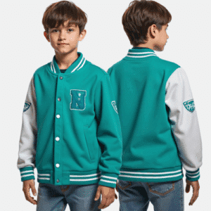 Kids teal white varsity jacket