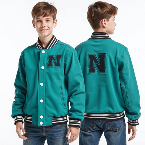 Teal varsity jacket with N