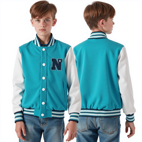 Turquoise Youth Varsity Jacket with Patch 1 turquoise youth varsity jacket with patch