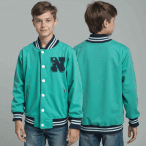 teal varsity jacket chenille N patch