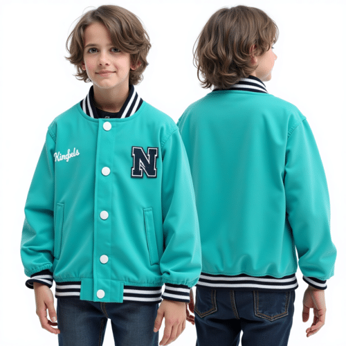 turquoise kids varsity jacket