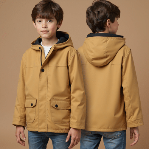 Kids camel waterproof hooded jacket 1 Kids camel waterproof hooded jacket