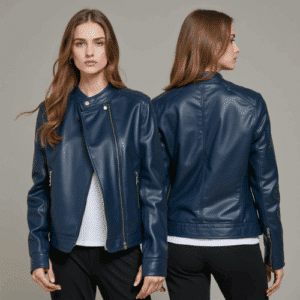 women's navy faux leather jacket