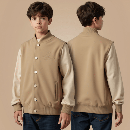 Youth varsity jacket camel beige