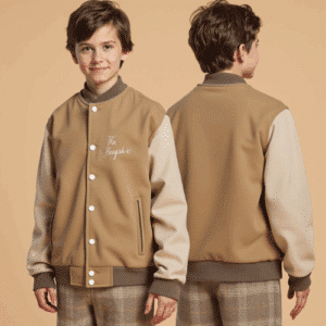 youth two-tone varsity jacket camel