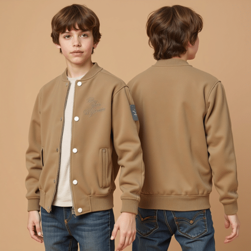 men's camel varsity jacket by Eton Garment 1 men's camel varsity jacket