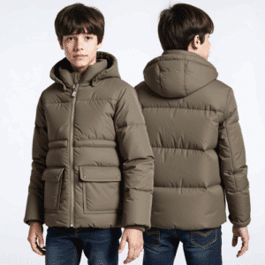 Khaki hooded boys puffer jacket